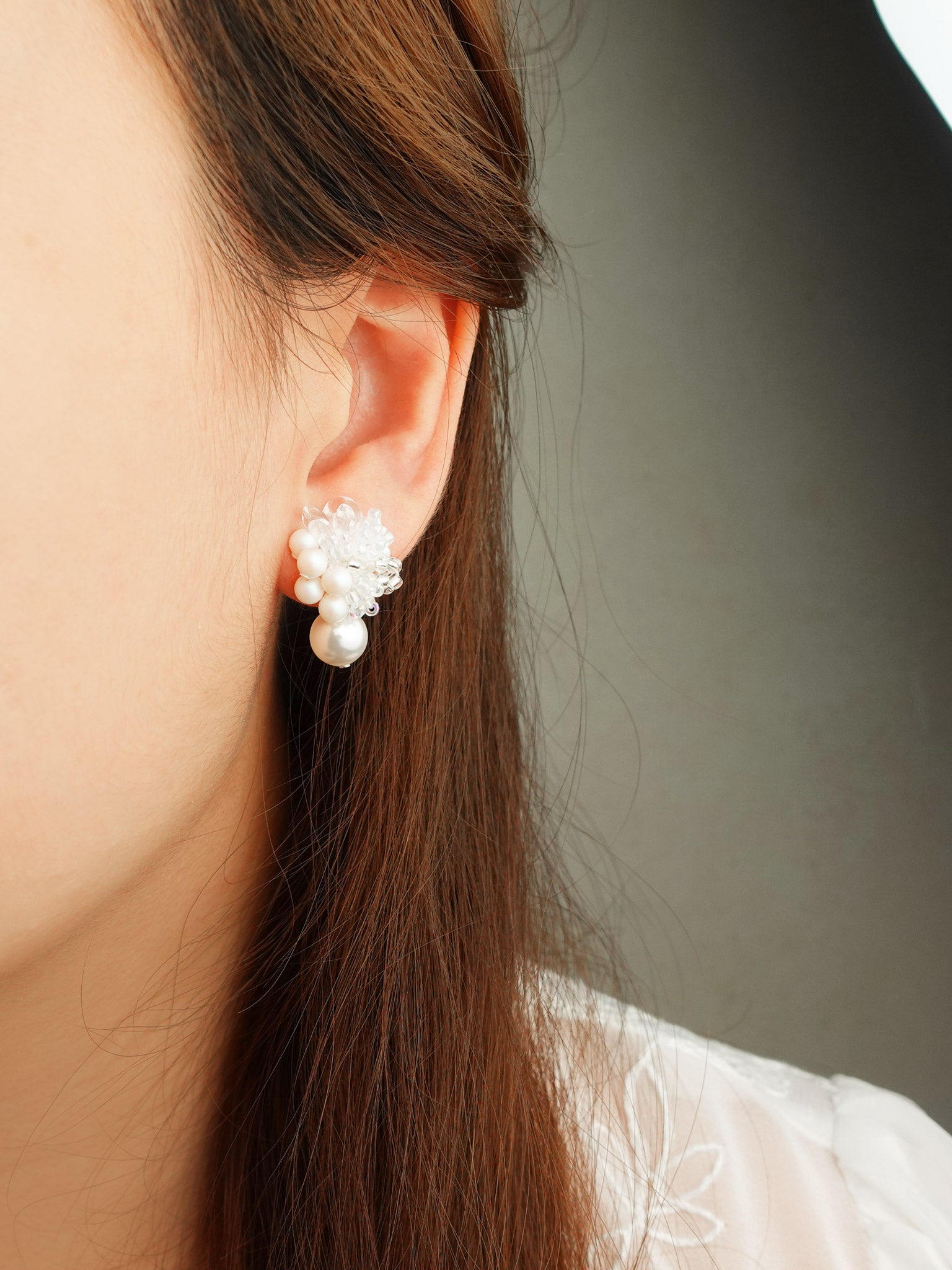 Anastasia Mariota Drop Earrings in White Model