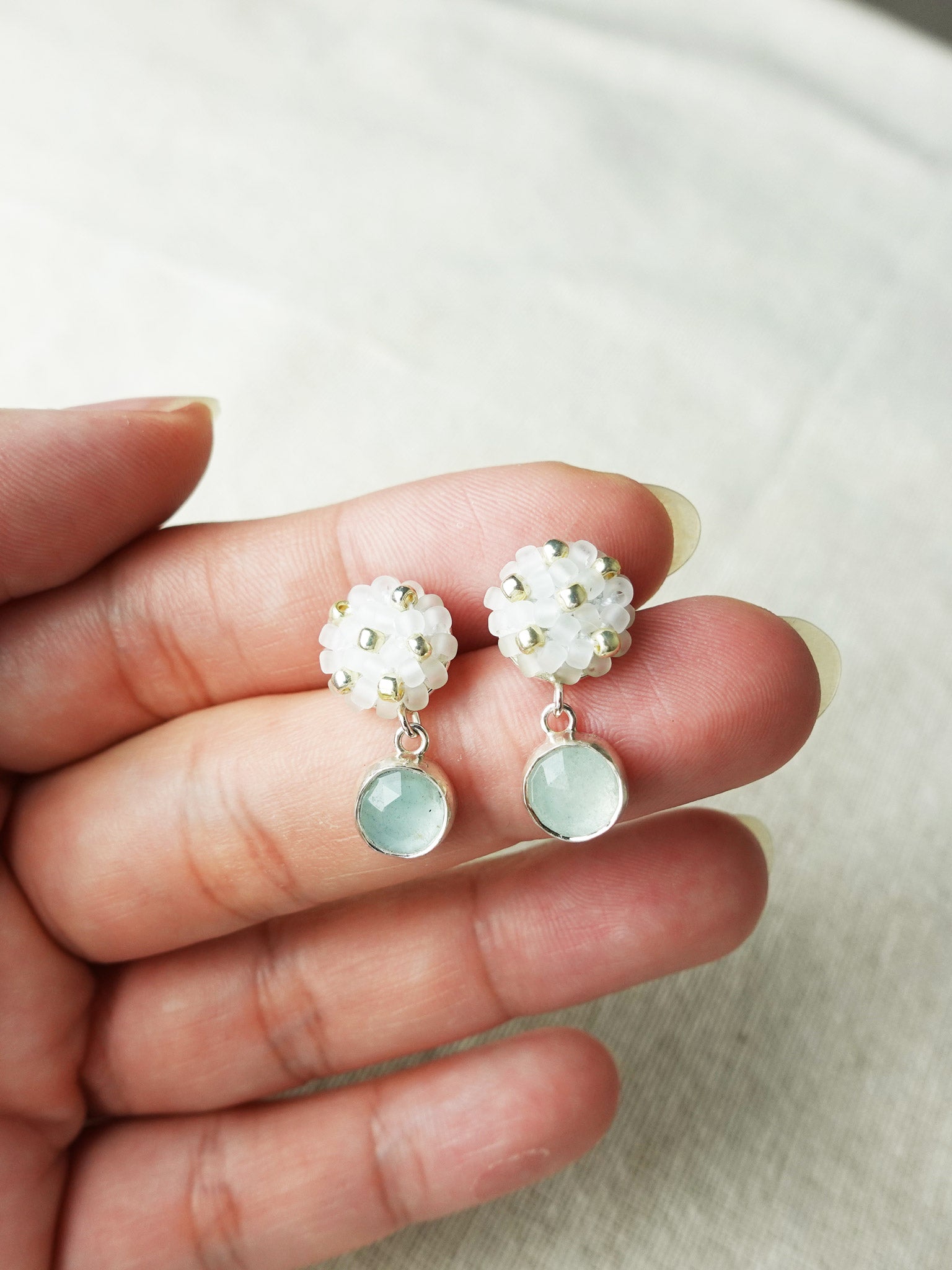 Aquamarine Cloud Petite Drop Earrings I Model