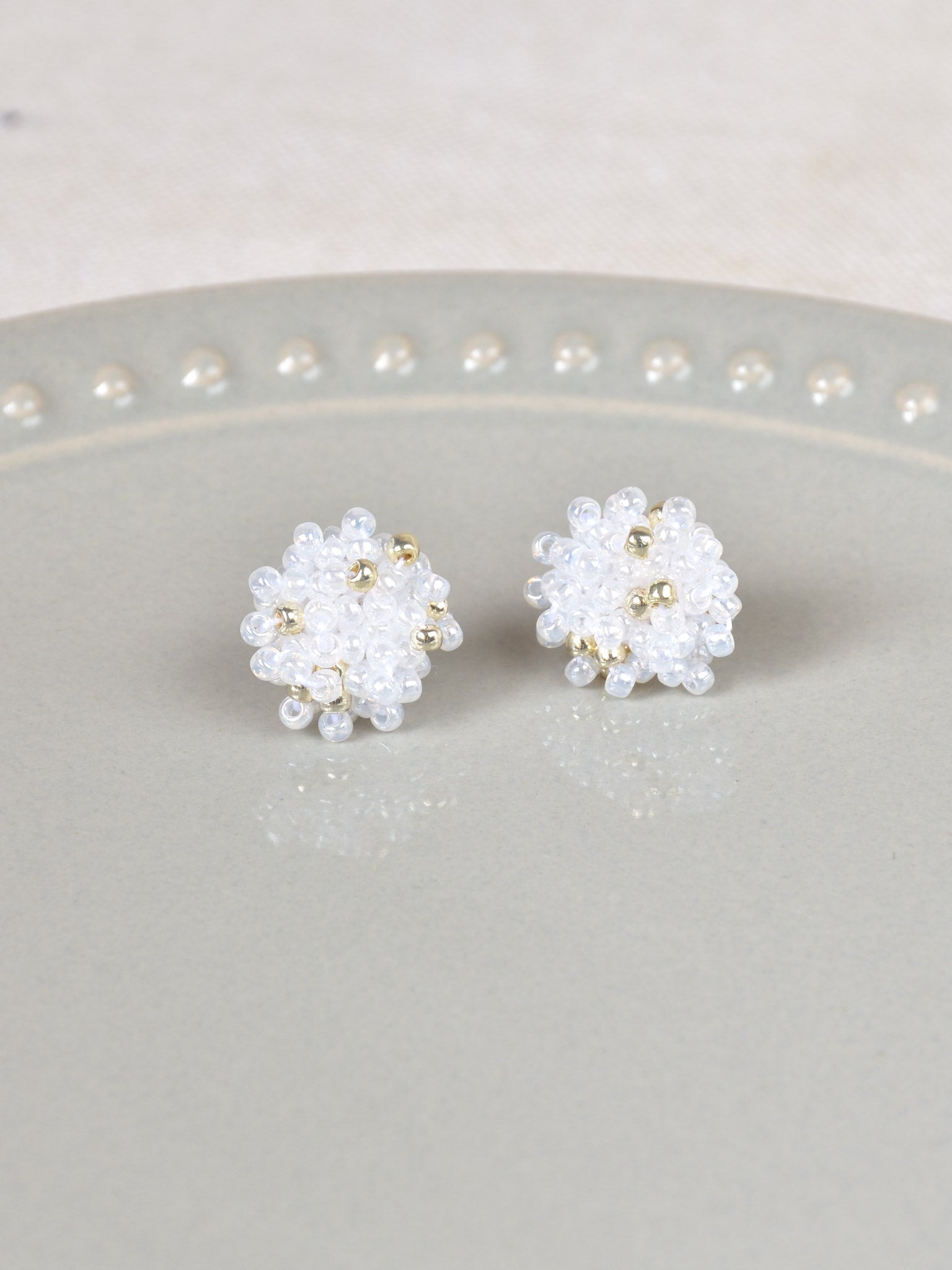 Ariel Beads Stud Earrings in White Plate