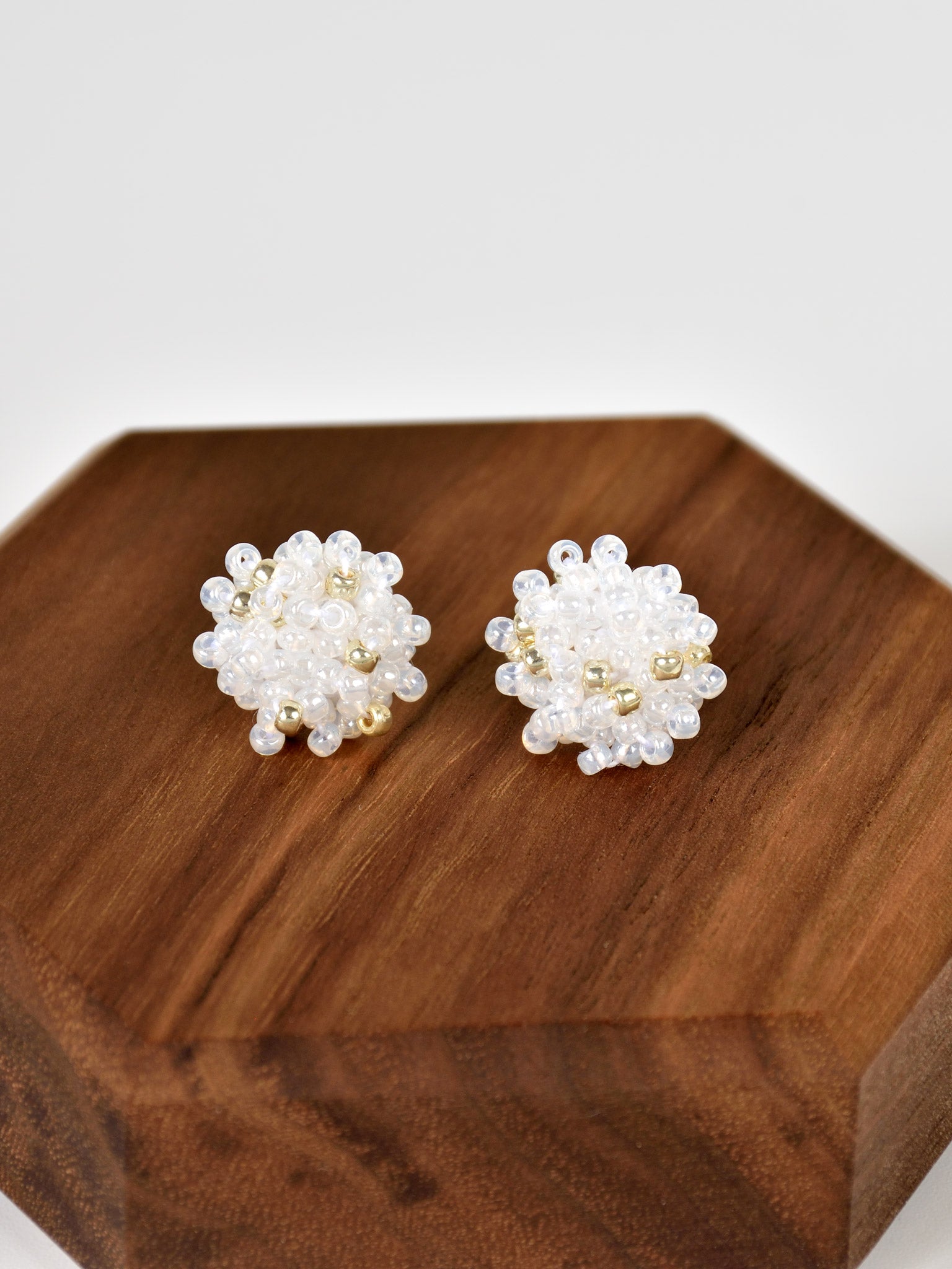 Ariel Beads Stud Earrings in White Wood