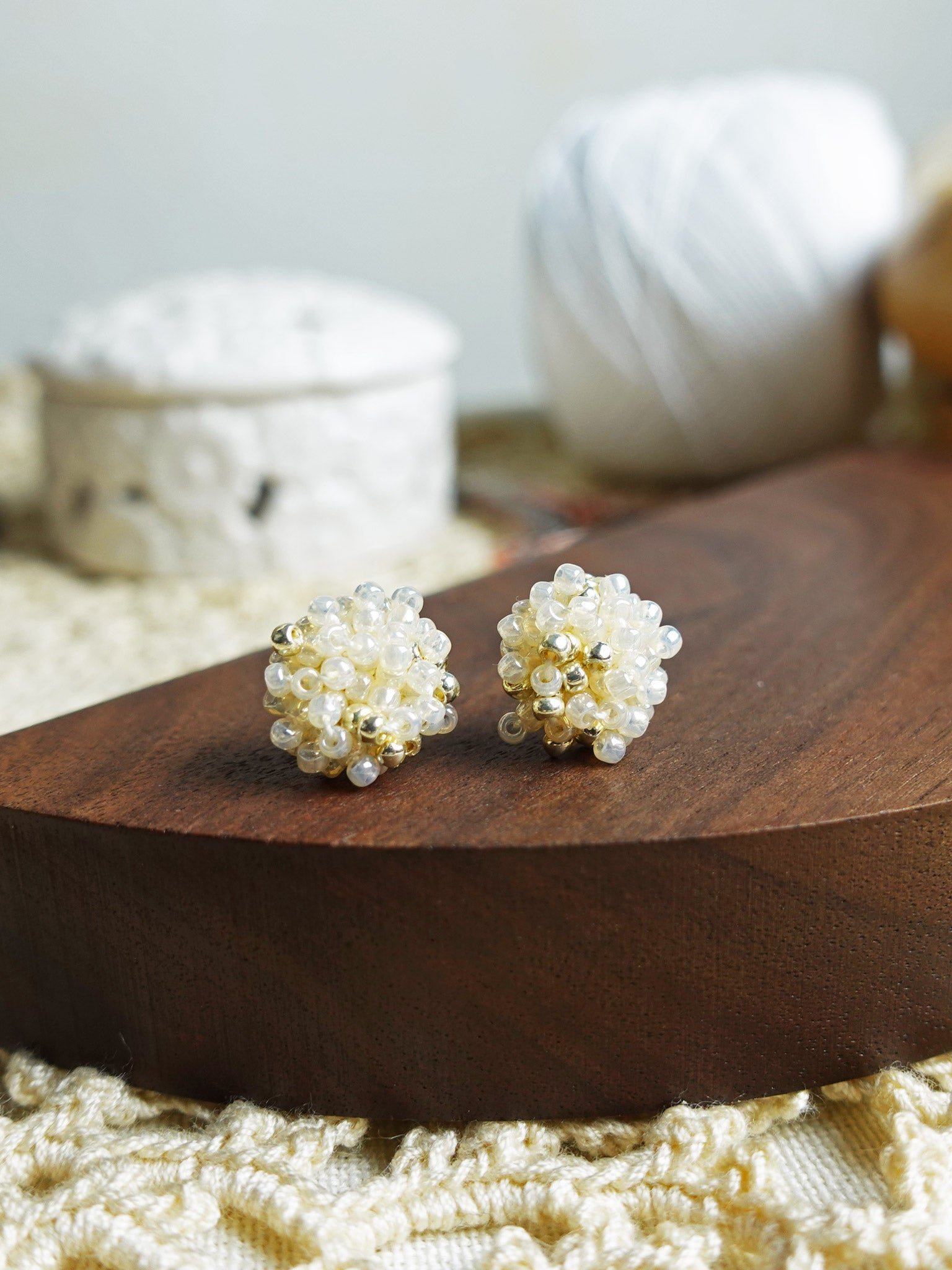Ariel Stud Earrings in Ivory Front 1