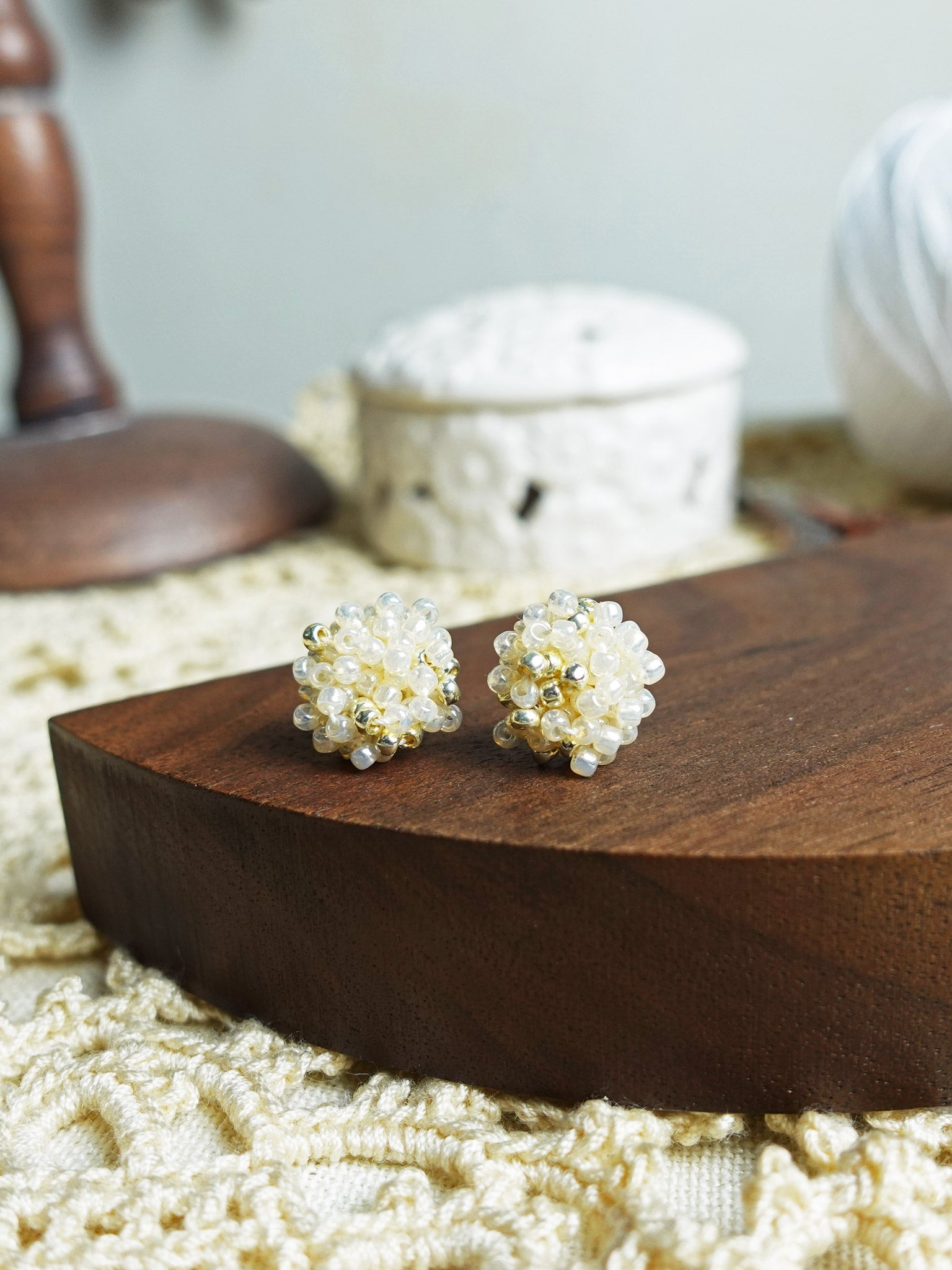 Ariel Stud Earrings in Ivory Front 2