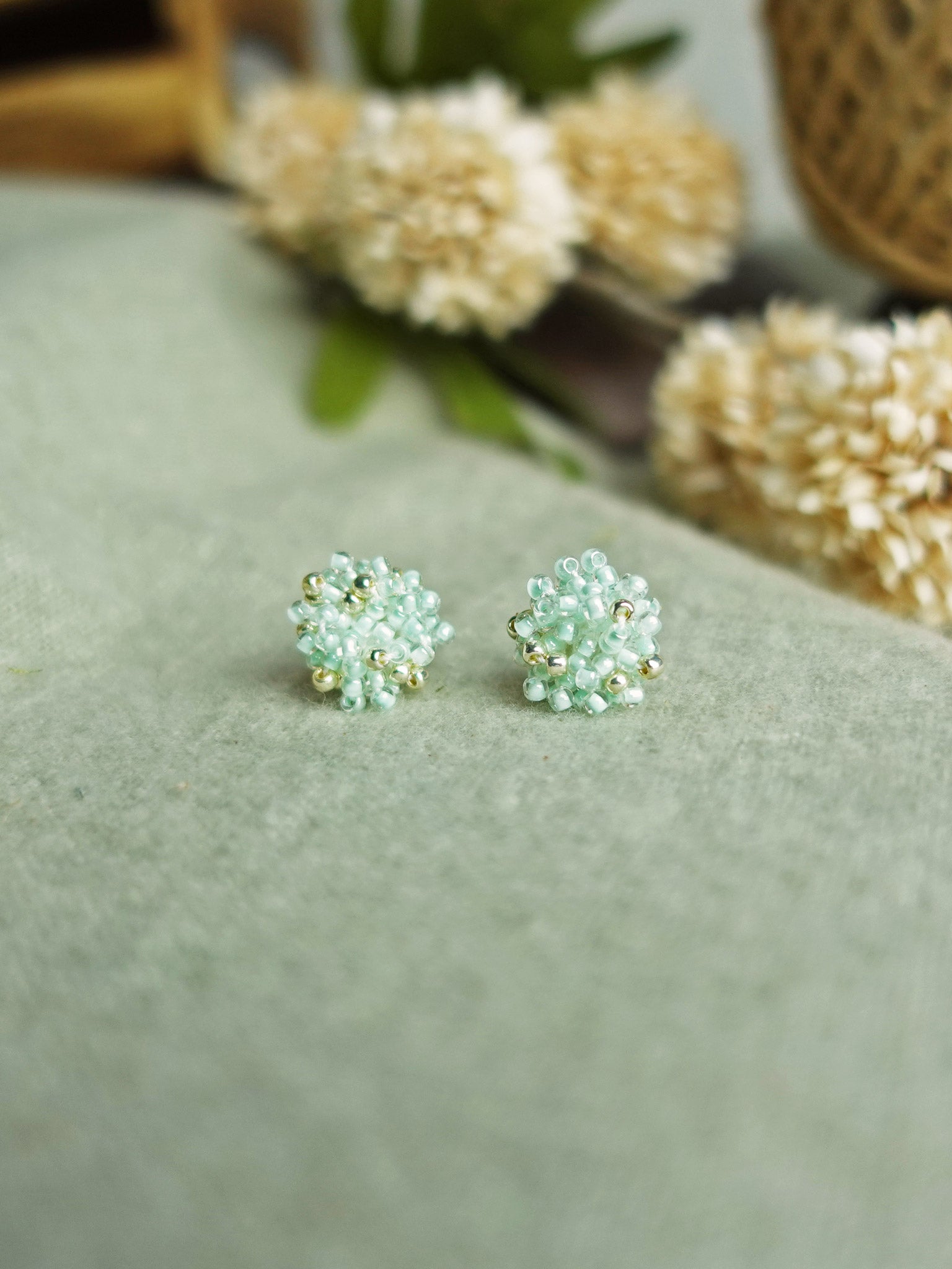 Ariel Stud Earrings in Mint Green Front