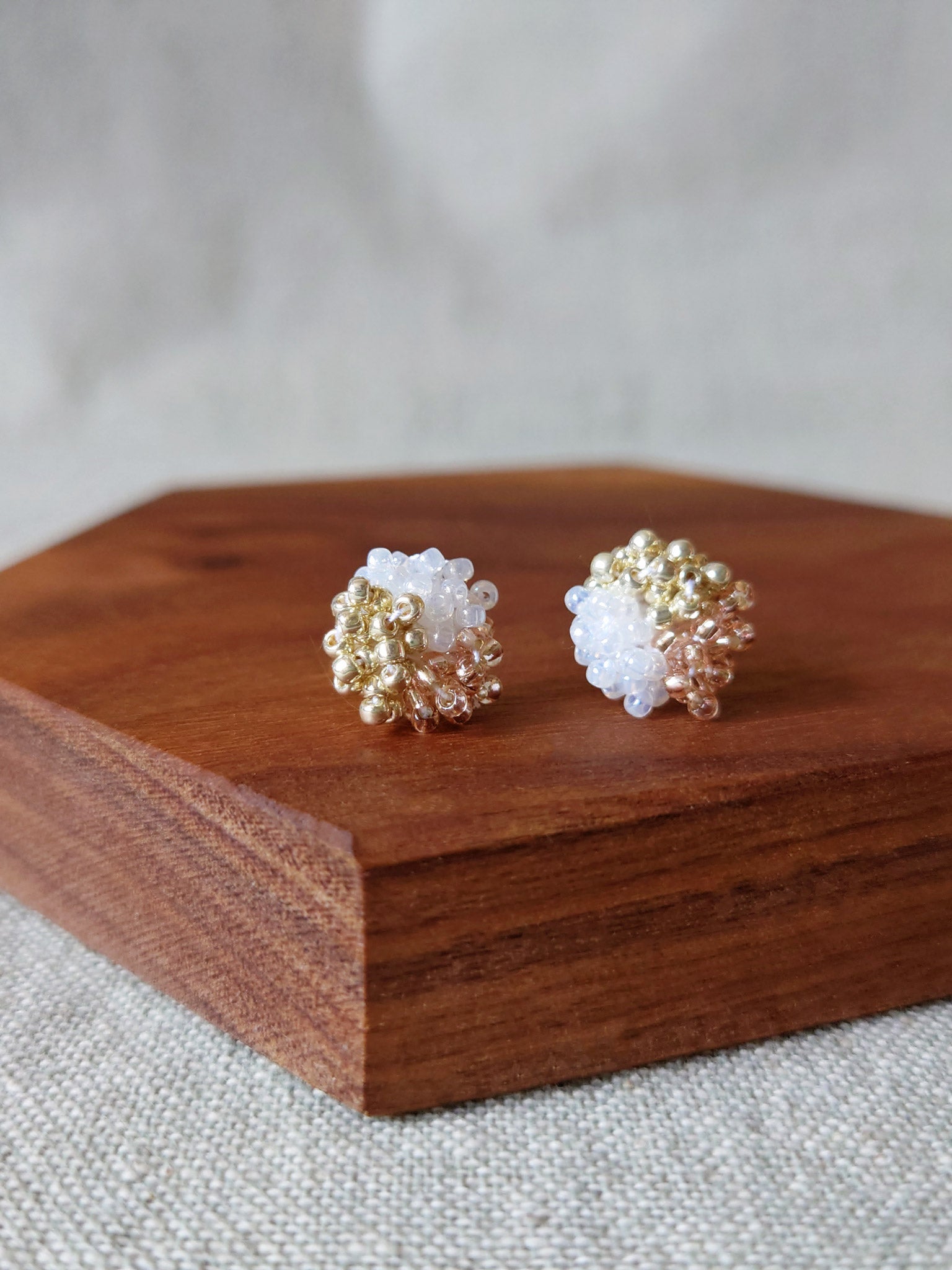 Ariel Trio Stud Earrings in Champagne Pink Display 2