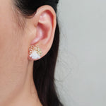 Ariel Trio Stud Earrings in Champagne Pink Model