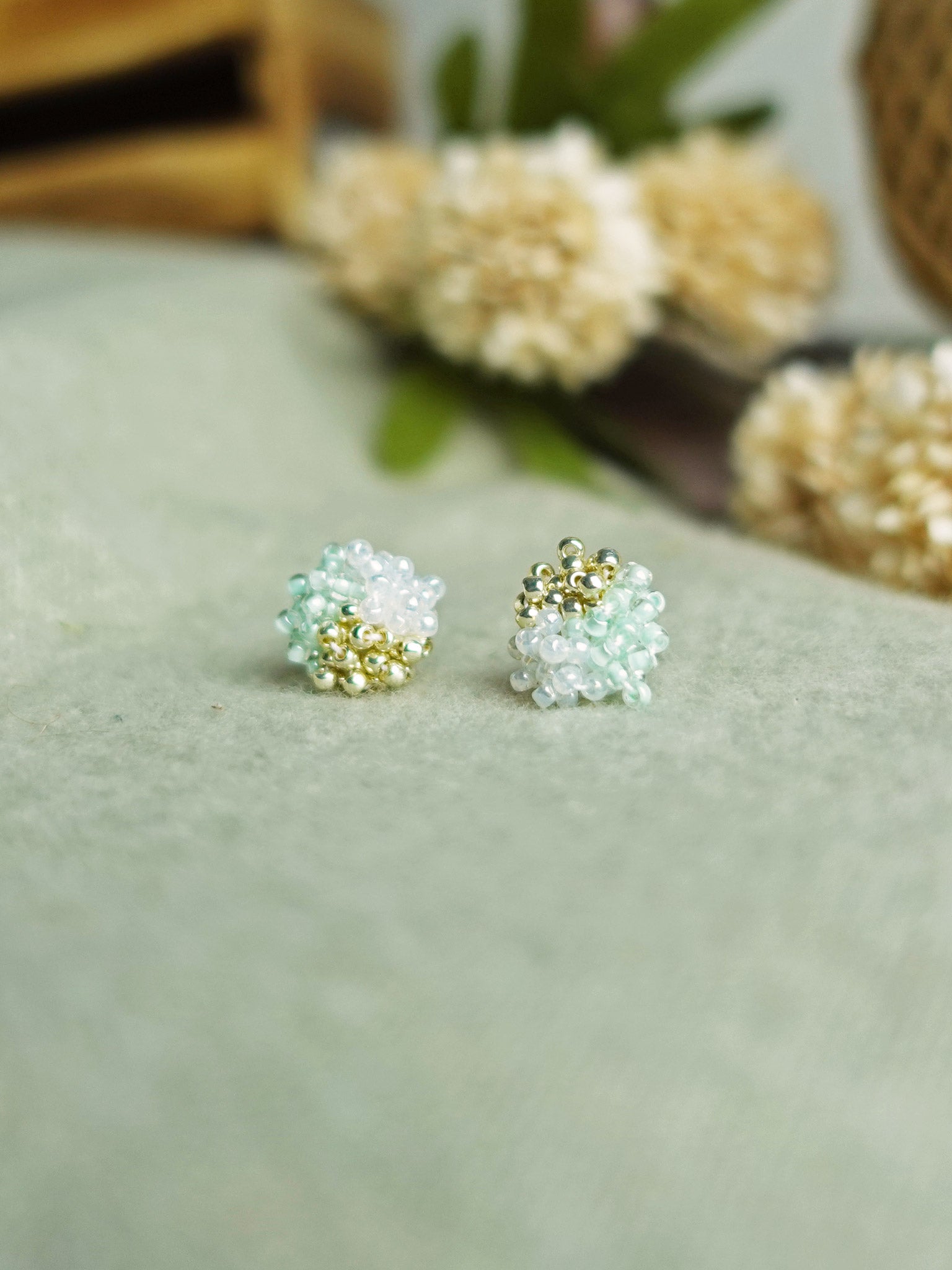 Ariel Trio Stud Earrings in Mint Green Front