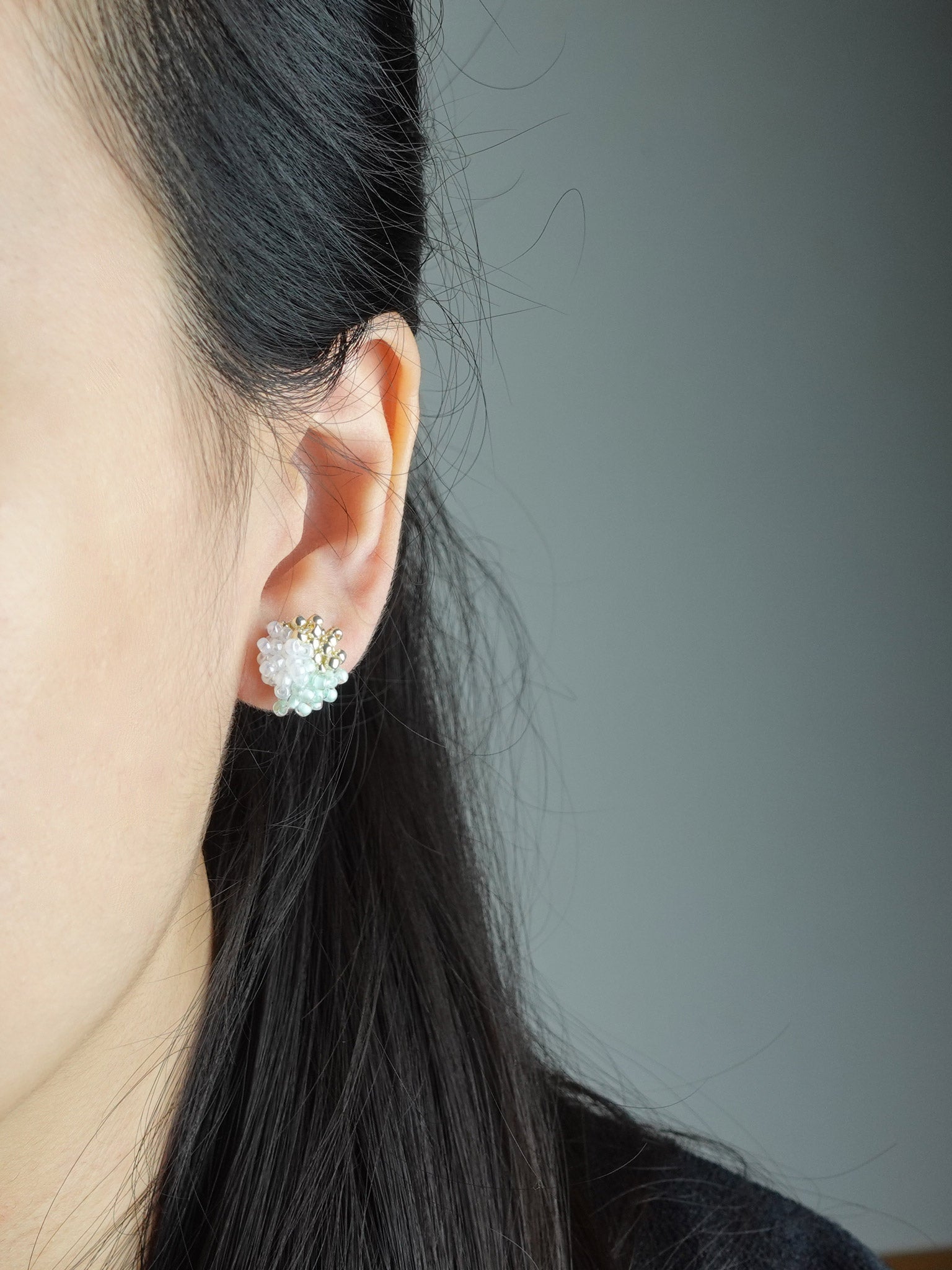 Ariel Trio Stud Earrings in Mint Green Model