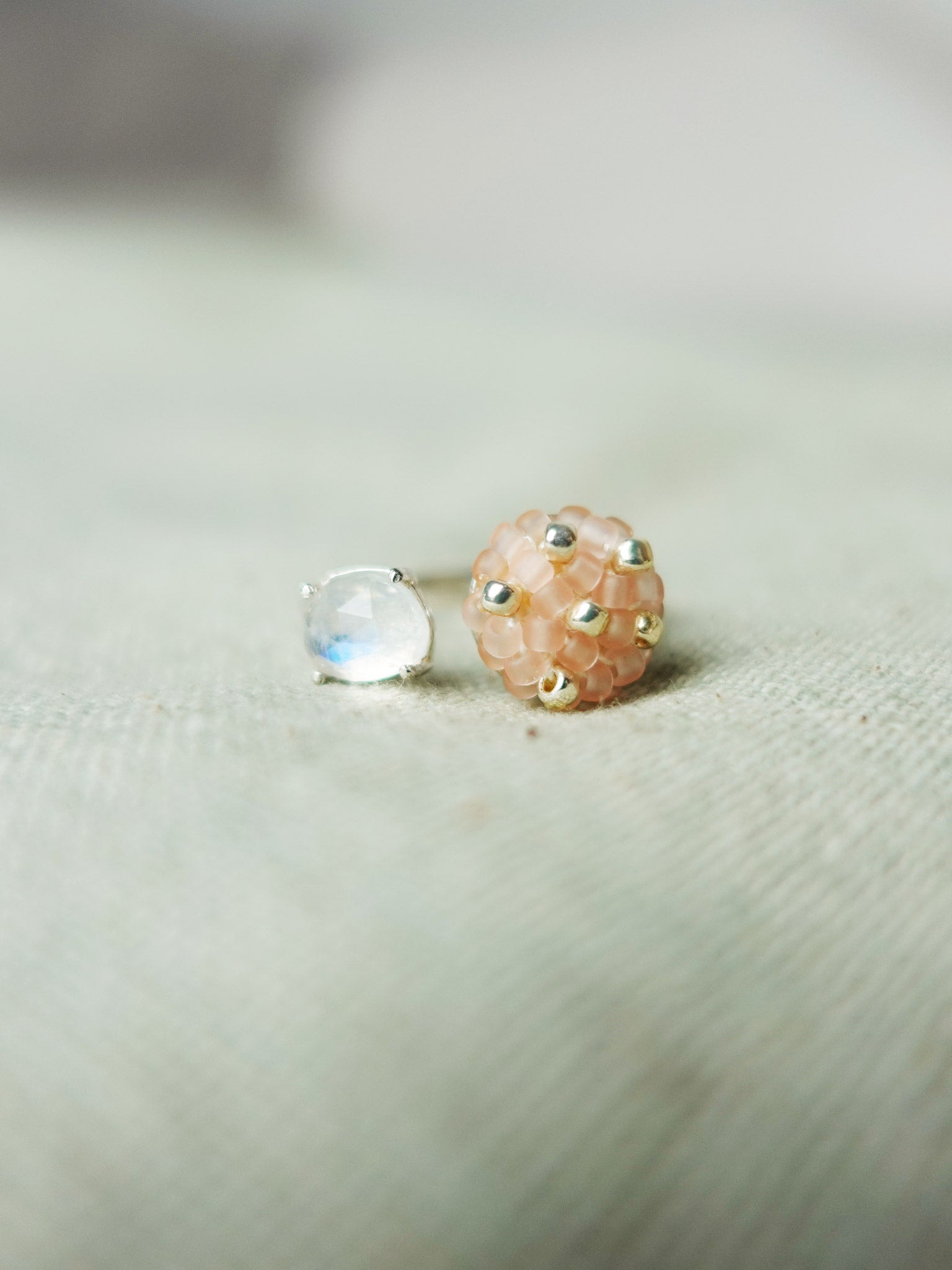 Blush Pink Petite Moonstone Open Ring I Front