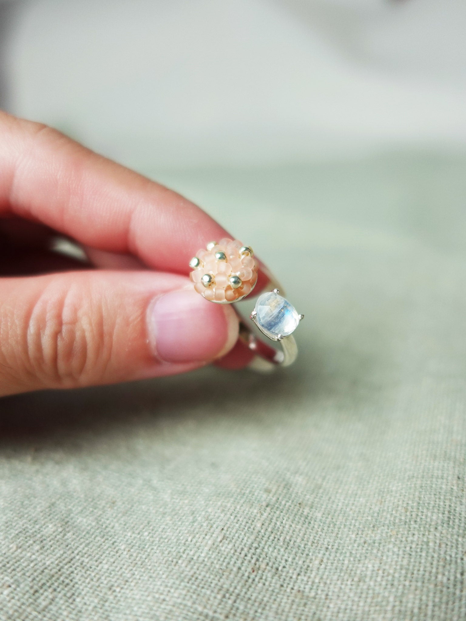 Blush Pink Petite Moonstone Open Ring I Held