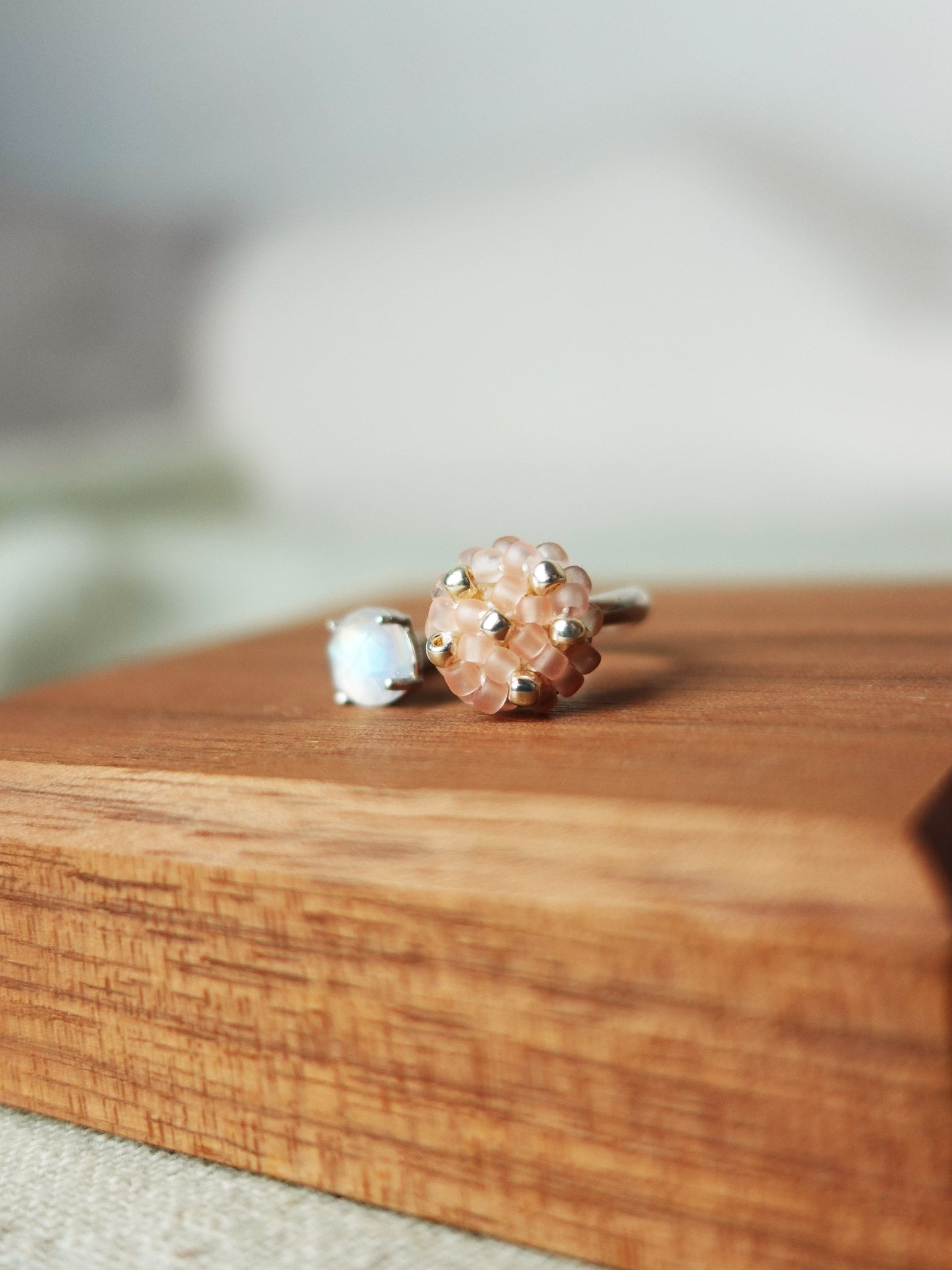 Blush Pink Petite Moonstone Open Ring II Display 1