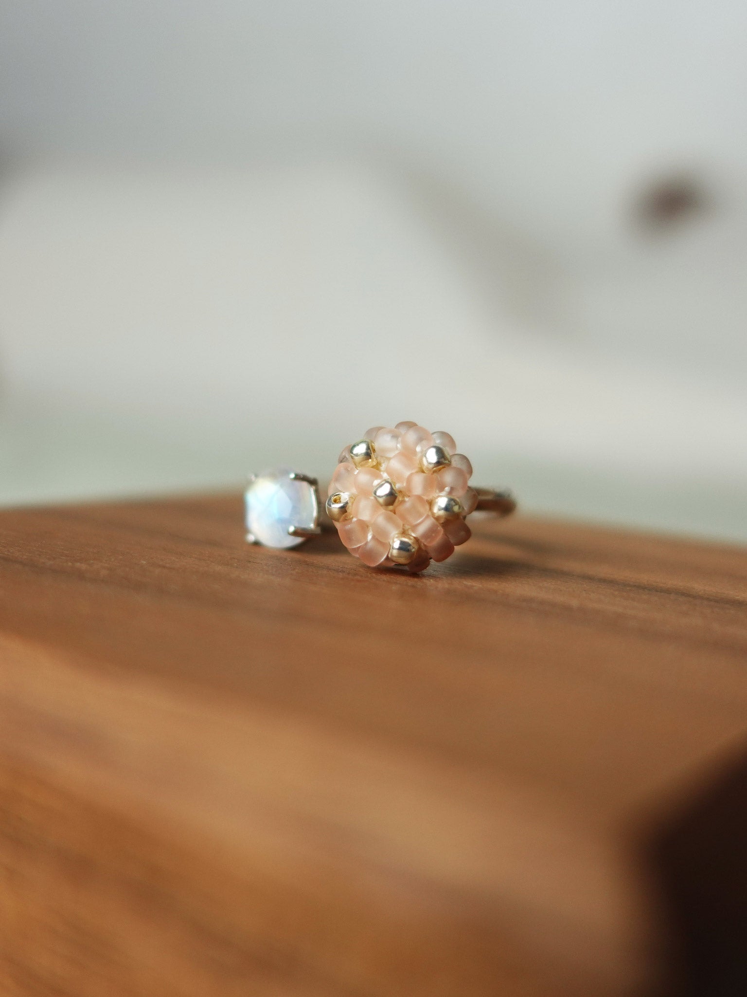 Blush Pink Petite Moonstone Open Ring II Display 2