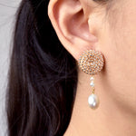Calypso Dangle Earrings in Champagne Pink Model