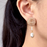 Calypso Dangle Earrings in Champagne Pink Model