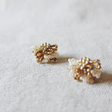 Camellia Bicolor Stud Earrings in Caramel Brown Left