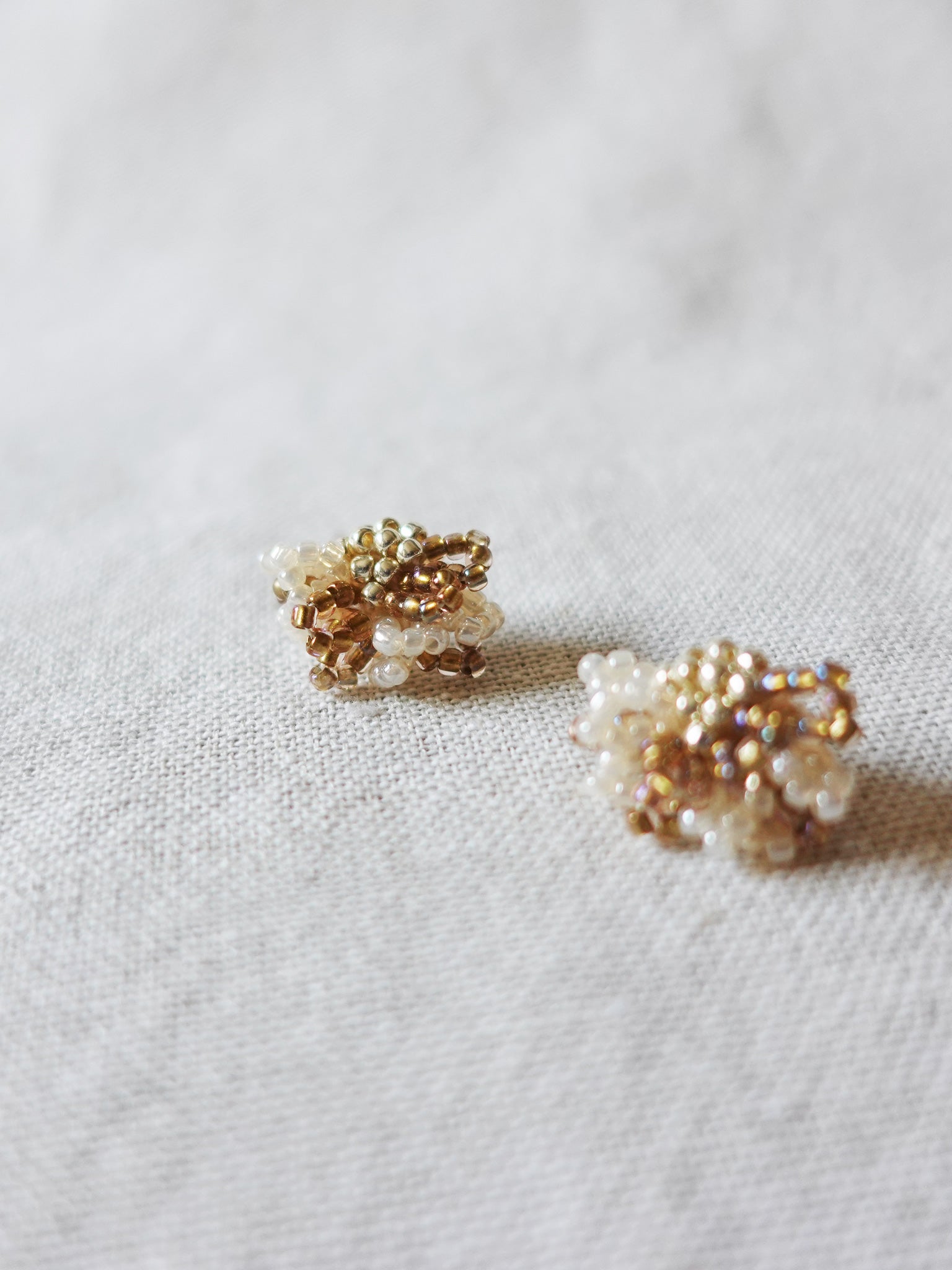 Camellia Bicolor Stud Earrings in Caramel Brown Left