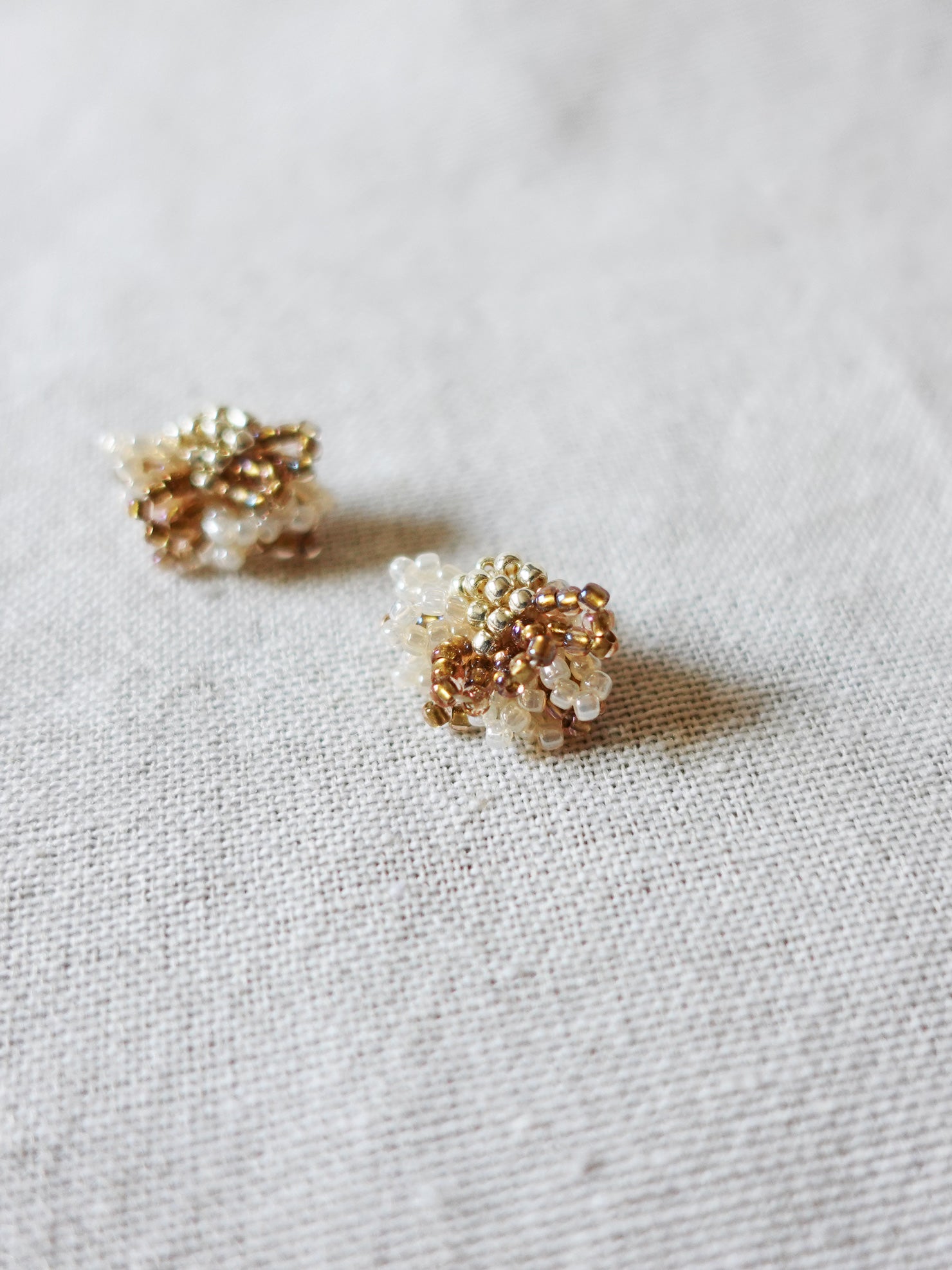 Camellia Bicolor Stud Earrings in Caramel Brown Right 2