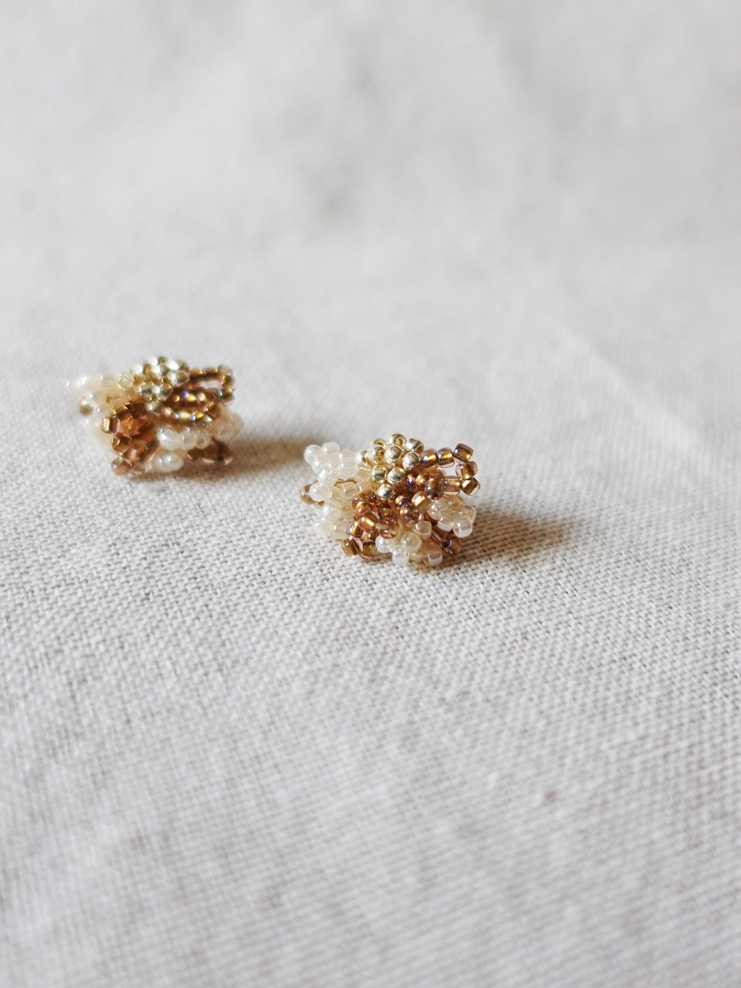 Camellia Bicolor Stud Earrings in Caramel Brown Right