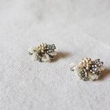 Camellia Bicolor Stud Earrings in Diamond Black Left