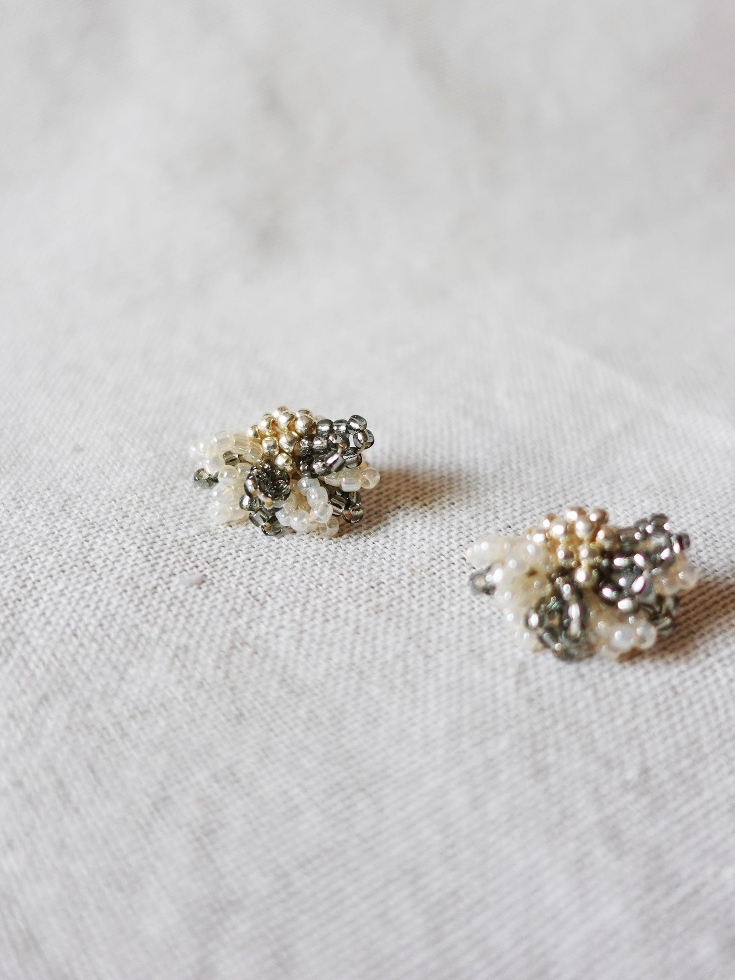 Camellia Bicolor Stud Earrings in Diamond Black Left