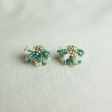 Camellia Bicolor Stud Earrings in Ocean Green Front