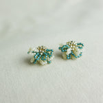 Camellia Bicolor Stud Earrings in Ocean Green Left