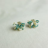 Camellia Bicolor Stud Earrings in Ocean Green Left