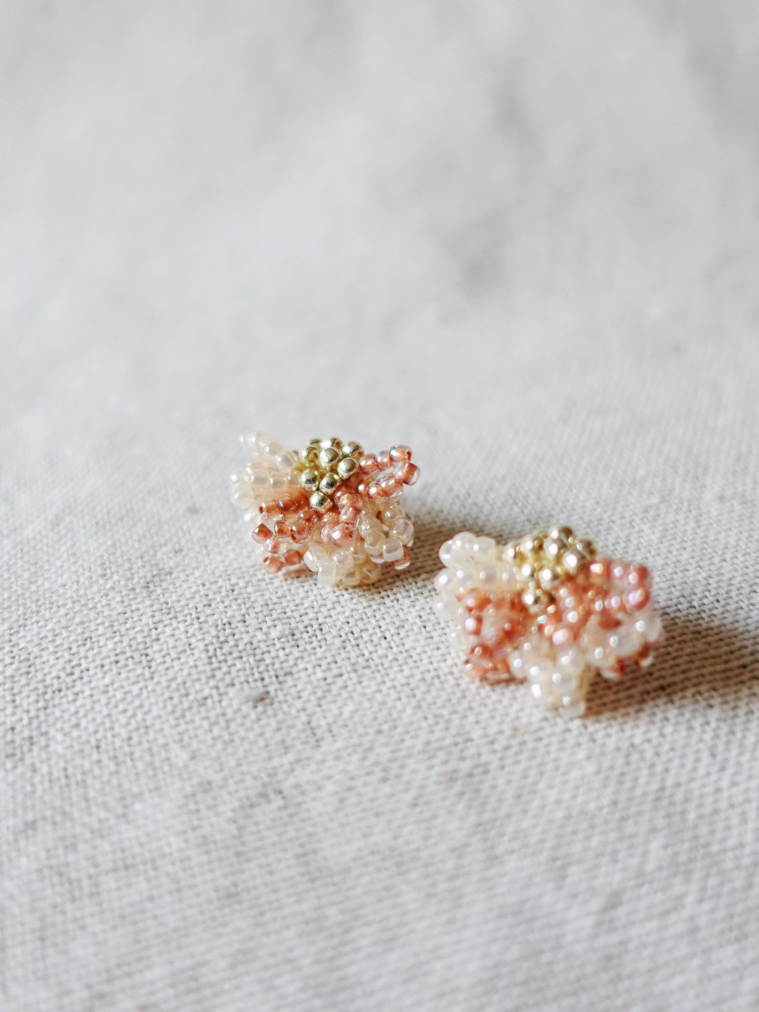 Camellia Bicolor Stud Earrings in Strawberry Red Left 2