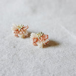 Camellia Bicolor Stud Earrings in Strawberry Red Right