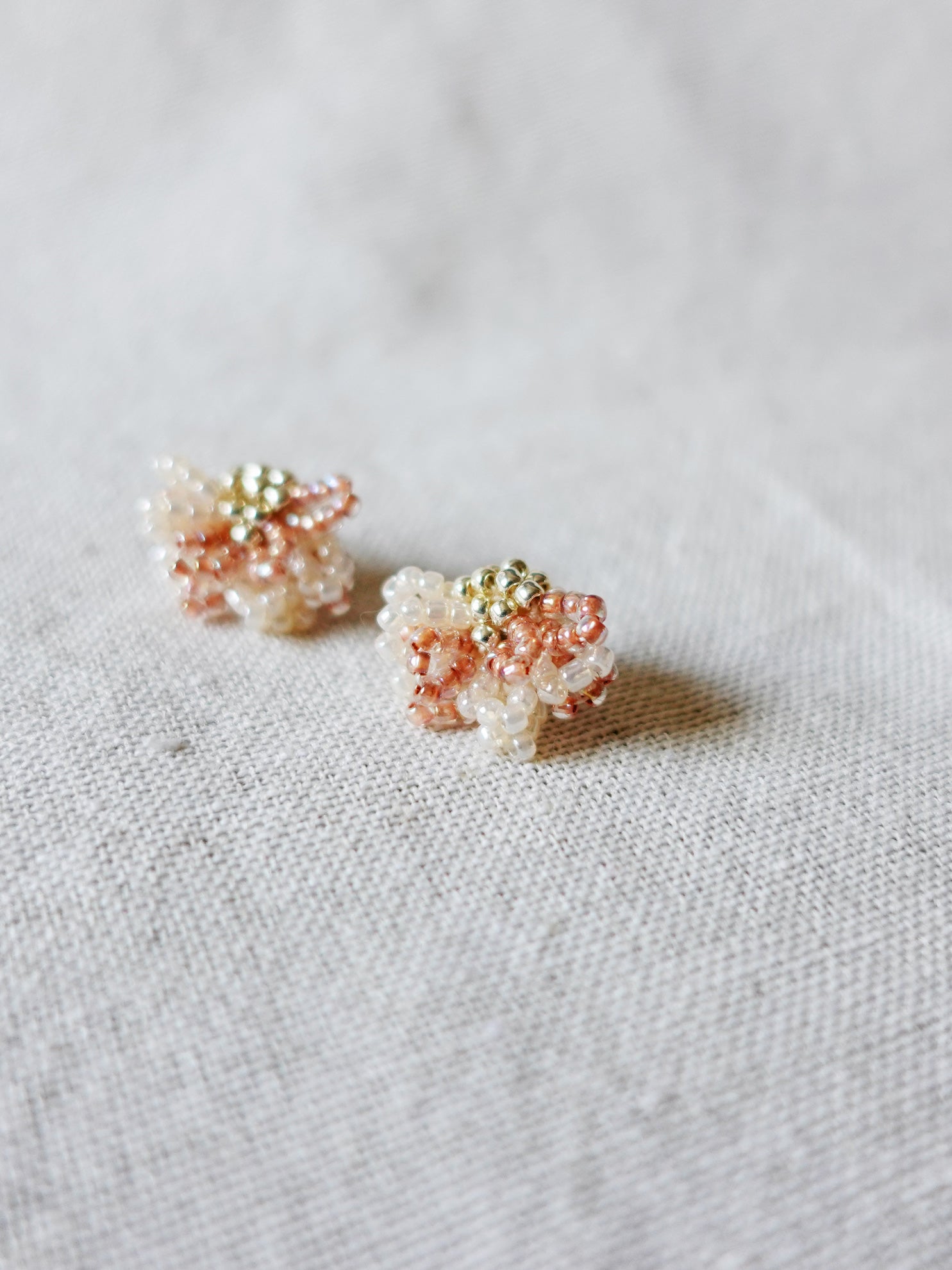 Camellia Bicolor Stud Earrings in Strawberry Red Right