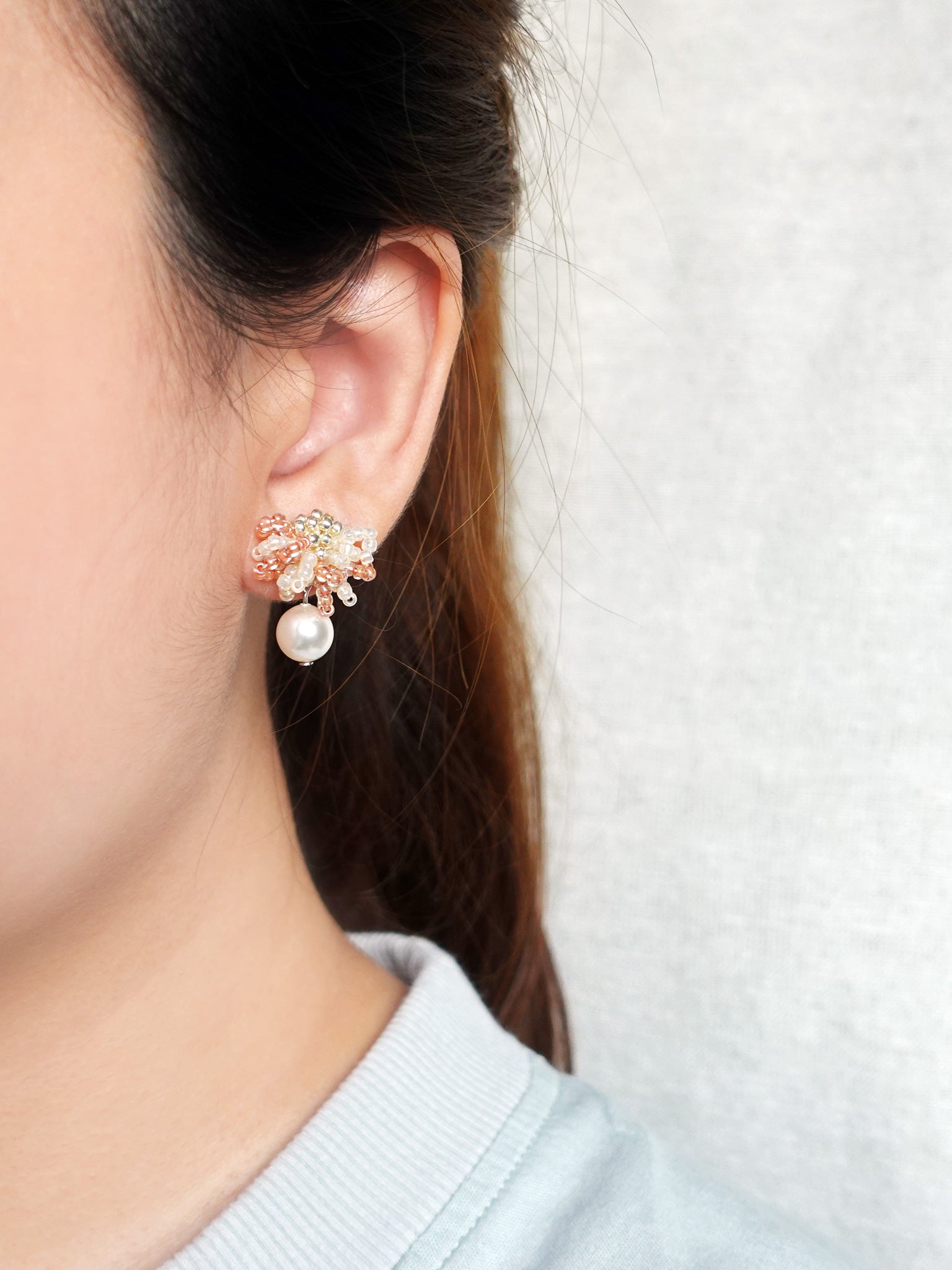 Camellia Mariota Bicolor Earrings in Strawberry Red Model