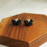 Camellia Stud Earrings in Black Display Front