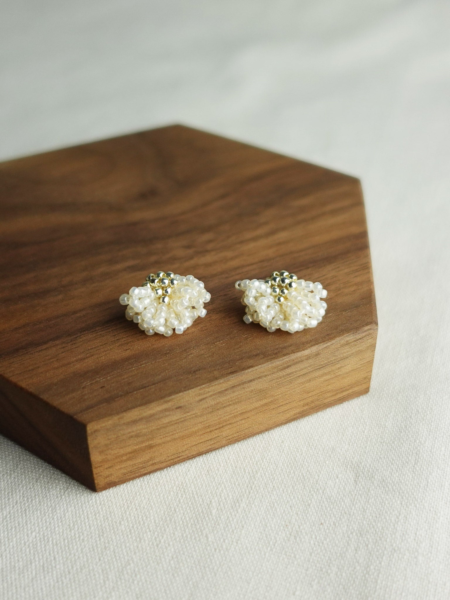 Camellia Stud Earrings in Ivory Display Front