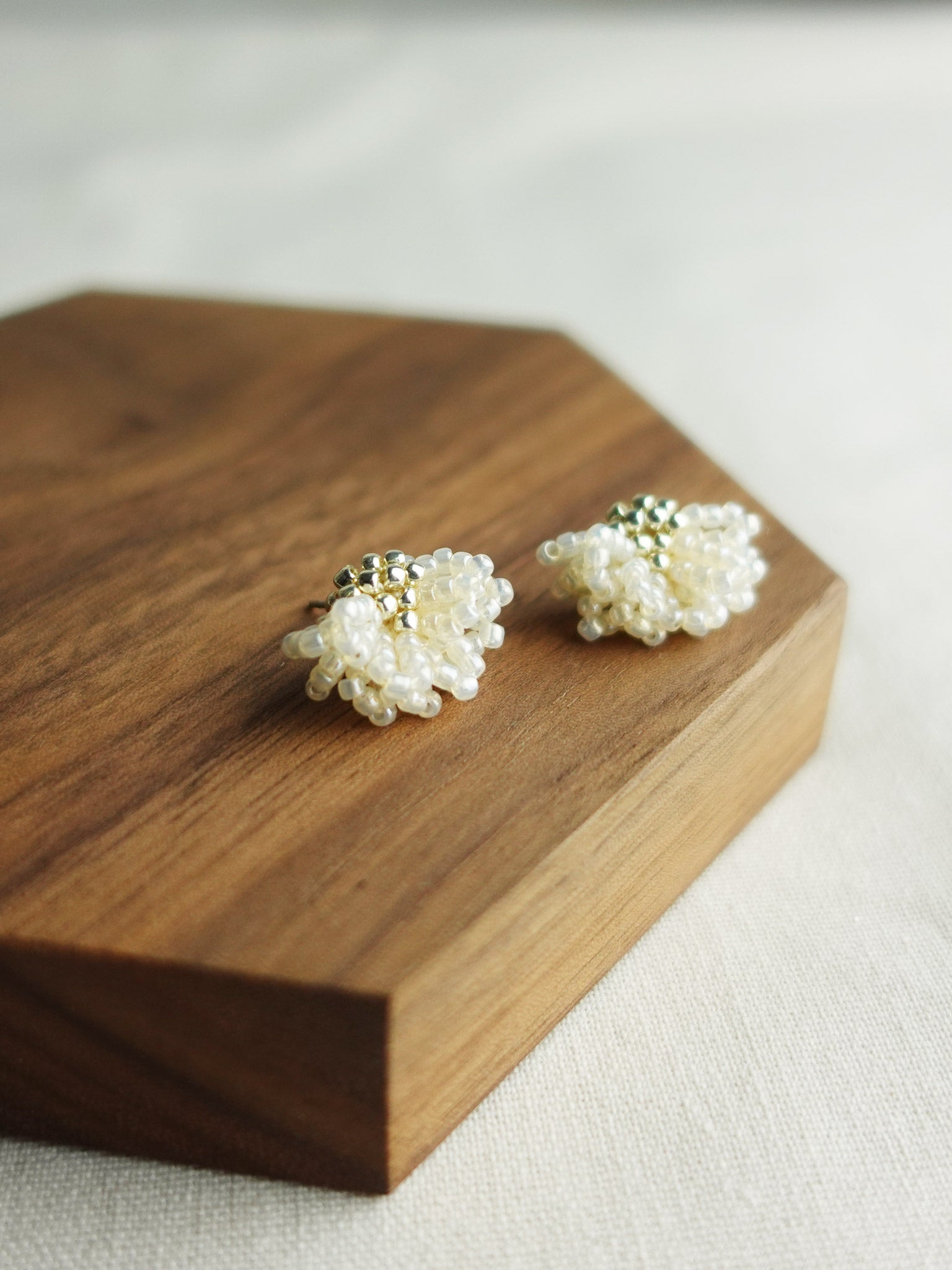 Camellia Stud Earrings in Ivory Display Left