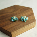 Camellia Stud Earrings in Ocean Green Display Front