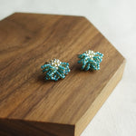 Camellia Stud Earrings in Ocean Green Display Left