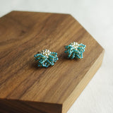 Camellia Stud Earrings in Ocean Green Display Left