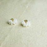 Camellia Stud Earrings in White Front
