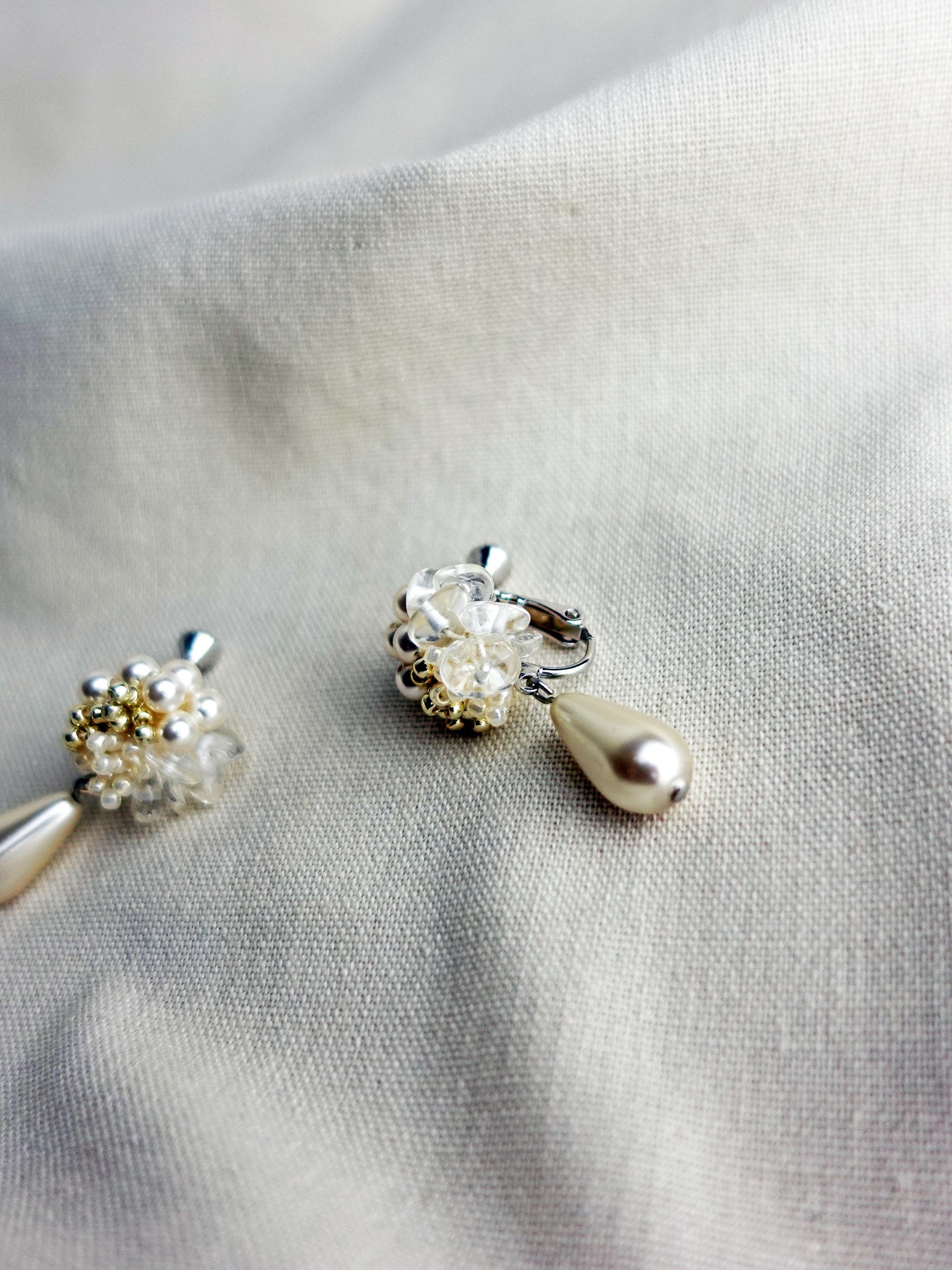 Diana Teardrop Mariota Clip-on Earrings in Ivory Back