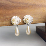 Diana Teardrop Mariota Clip-on Earrings in Ivory Display Front