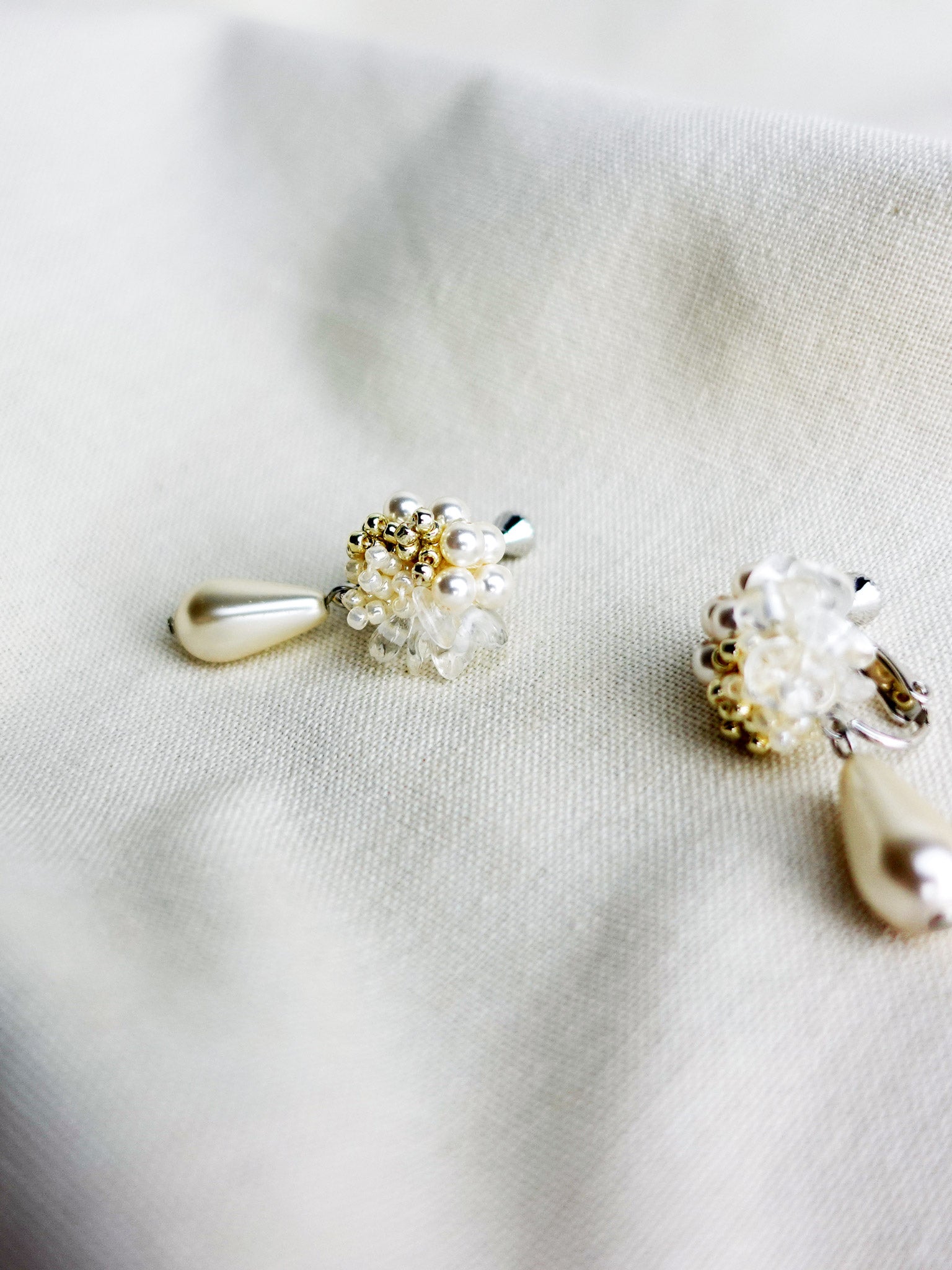 Diana Teardrop Mariota Clip-on Earrings in Ivory Left 2