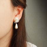 Diana Teardrop Mariota Clip-on Earrings in Ivory Model