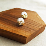 Donut Dip Stud Earrings in White Display Left