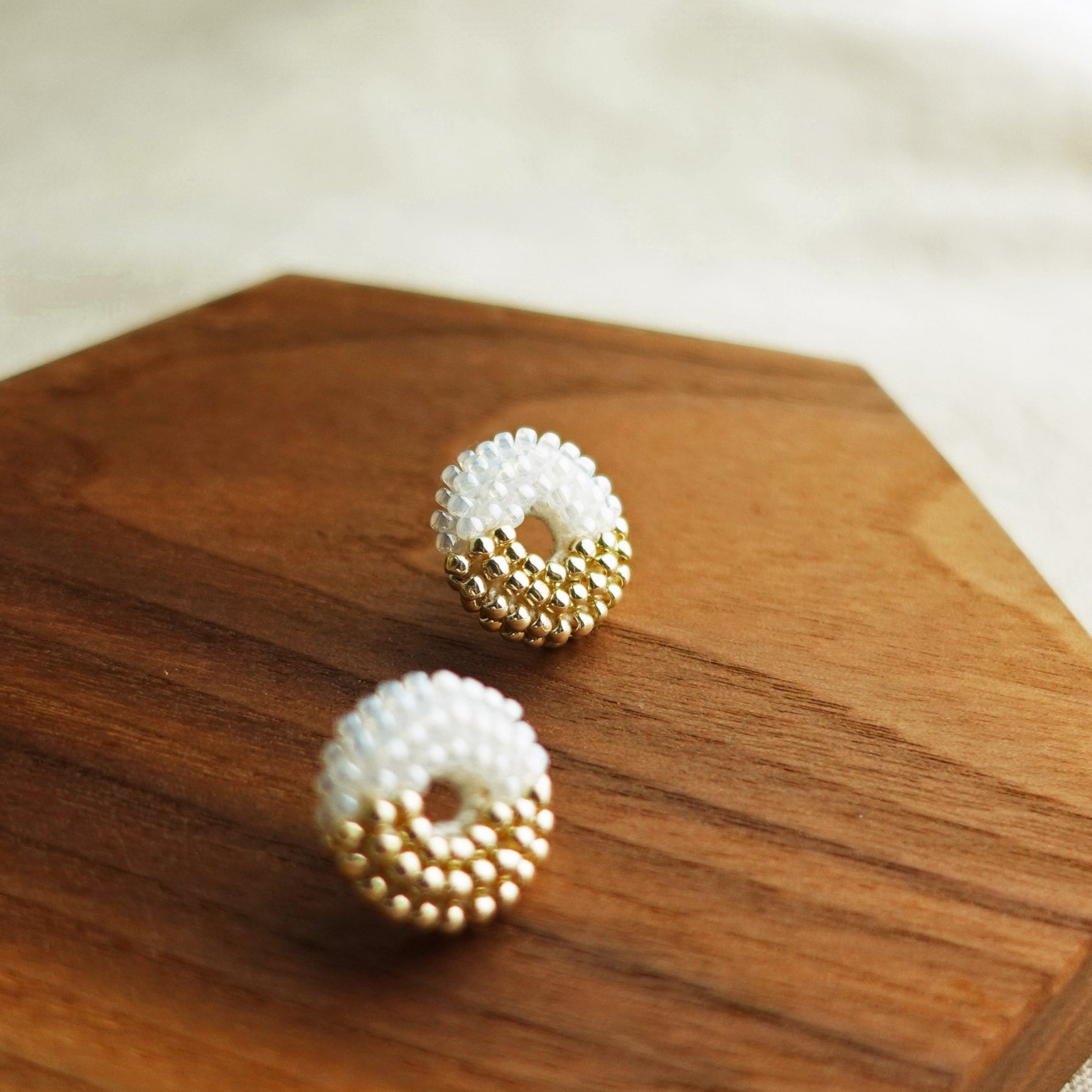 Donut Dip Stud Earrings in White Display Right