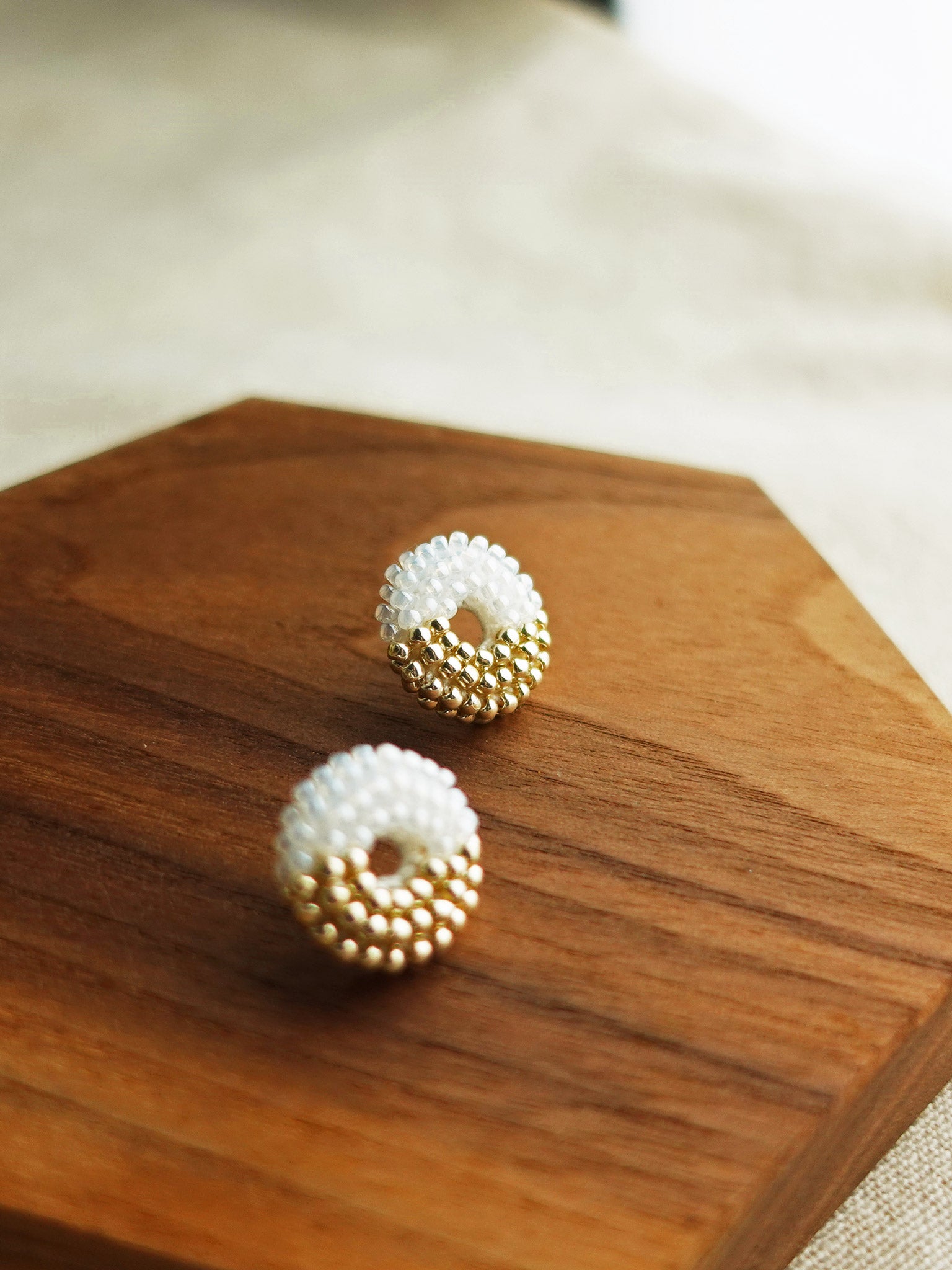 Donut Dip Stud Earrings in White Display Right