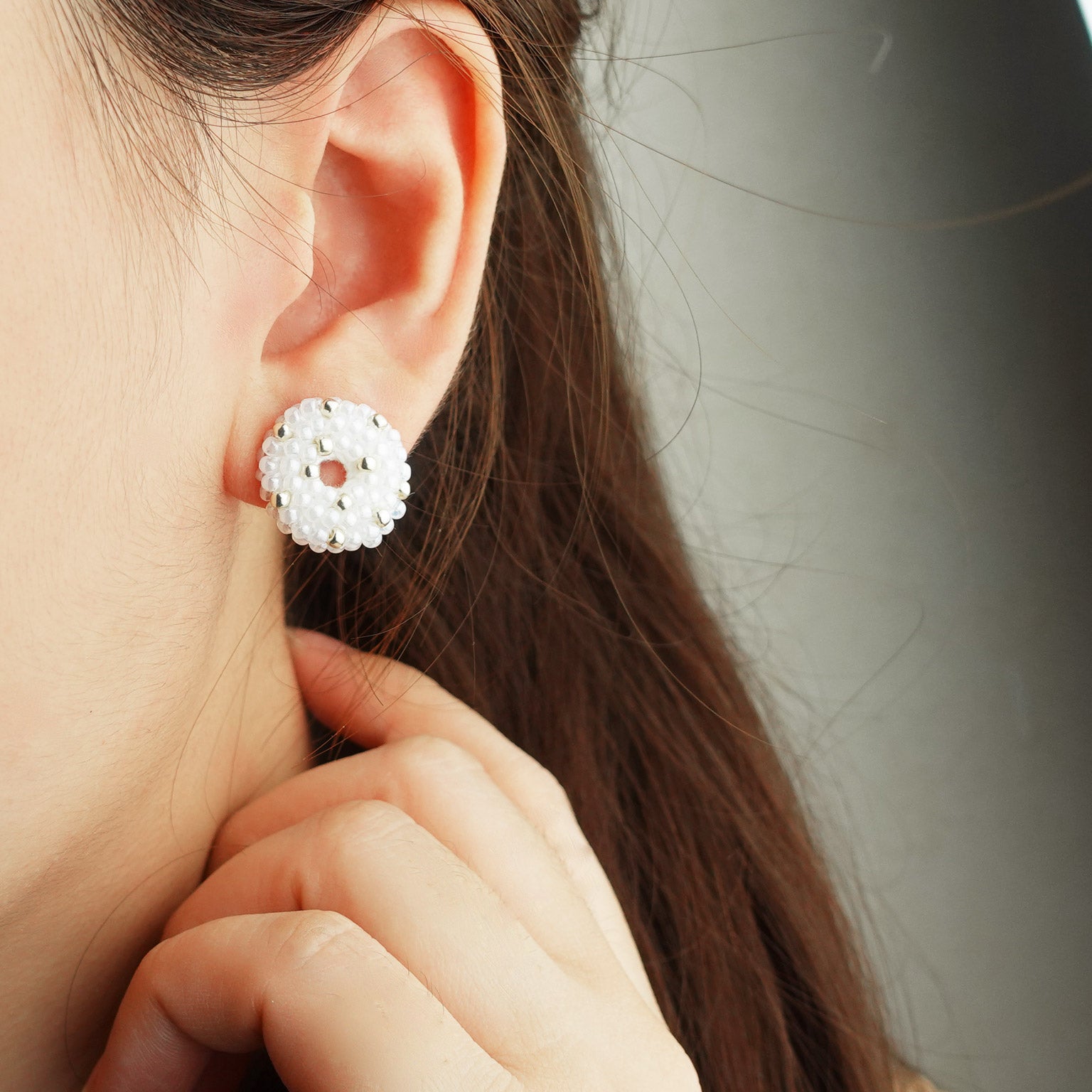Donut Star Dust Stud Earrings in White Model