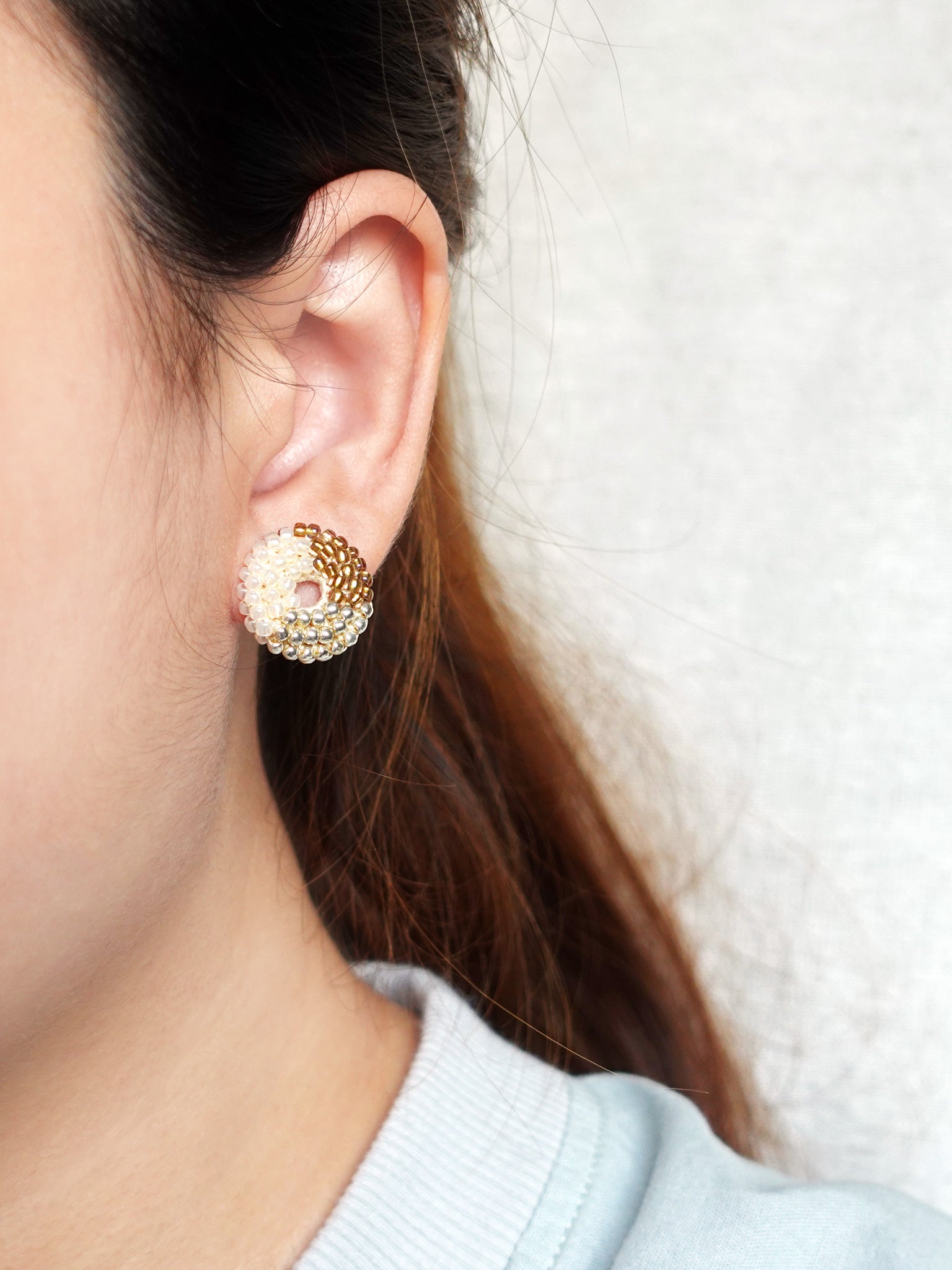 Donut Trio Stud Earrings in Caramel Brown Model