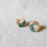 Donut Trio Stud Earrings in Ocean Green Left