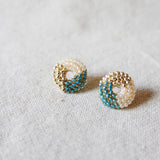 Donut Trio Stud Earrings in Ocean Green Left