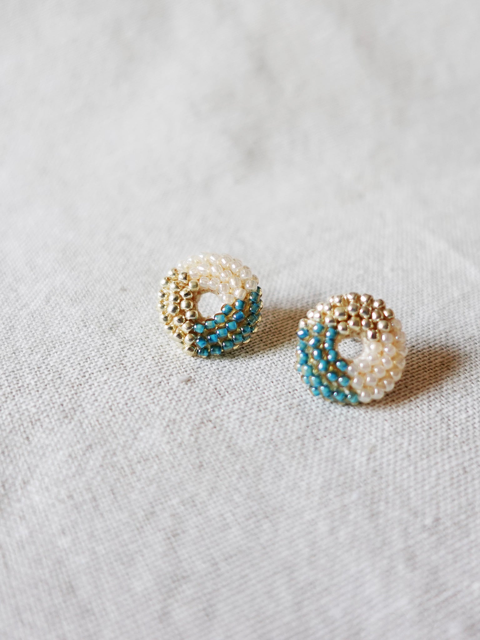 Donut Trio Stud Earrings in Ocean Green Left