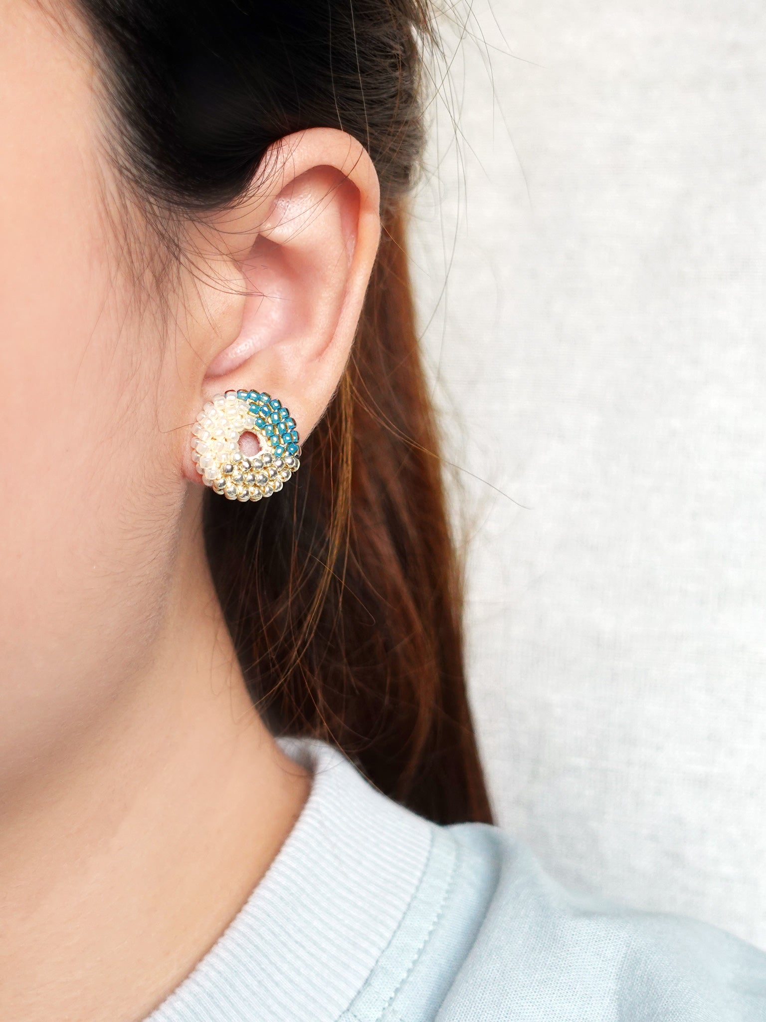 Donut Trio Stud Earrings in Ocean Green Model